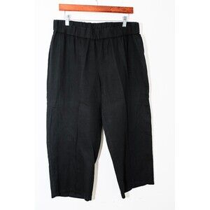 Eileen Fisher Pants M Black elastic Waist lightweight Organic Cotton Crop